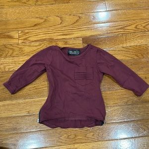 Burgundy baby shirt with zippers on the side size 6-12 months